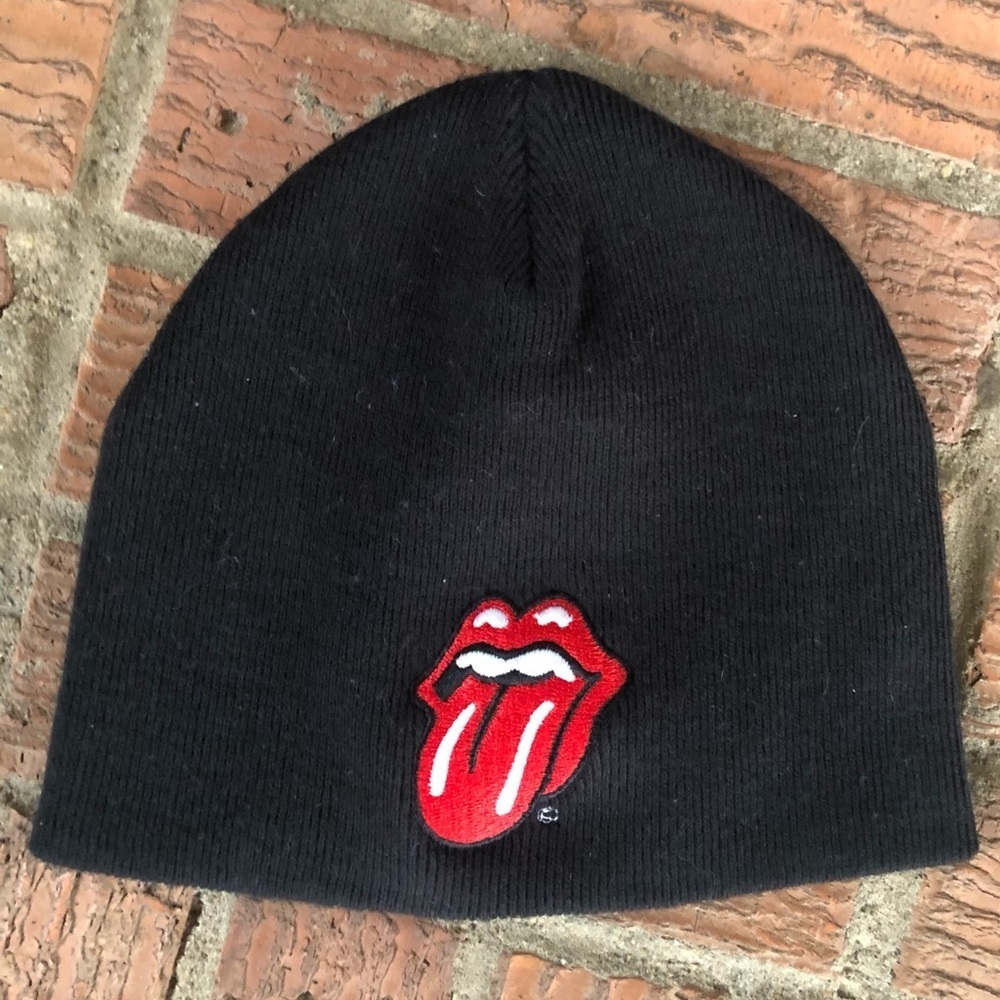 Black Knit Beanie with The Rolling Stones Classic Tongue Patch in Front